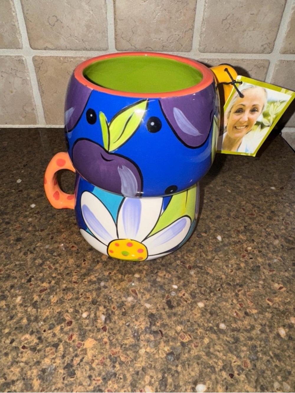 2-2006 Starbucks Pefi Costa Rica Royal Blue Plums & Floral Art Coffee Mug 12oz